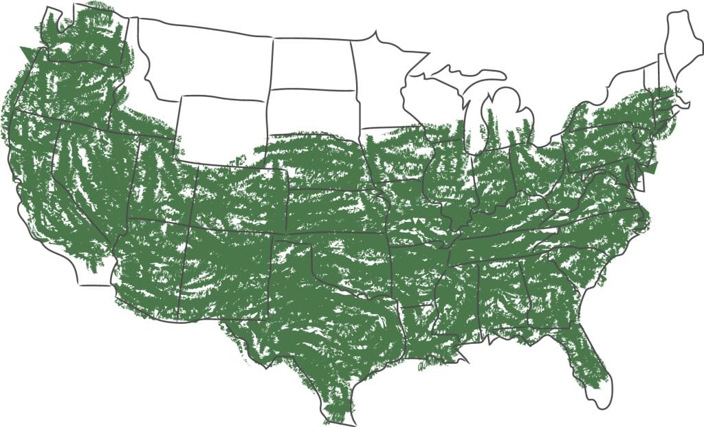 USDA Zones 5-9 highlighted on a map