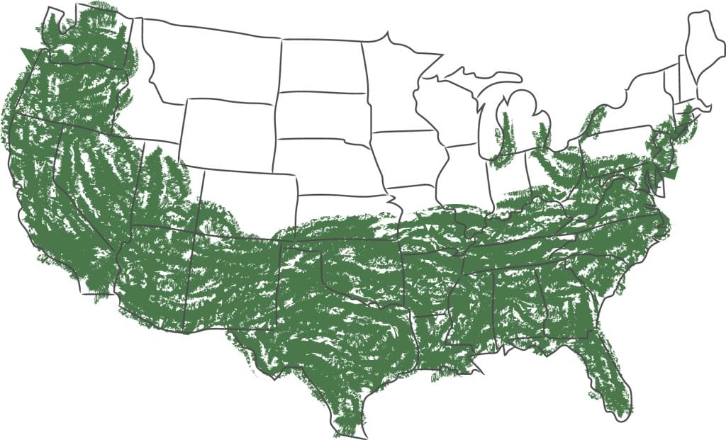 USDA Zones 6-10 marked in green on a USA map