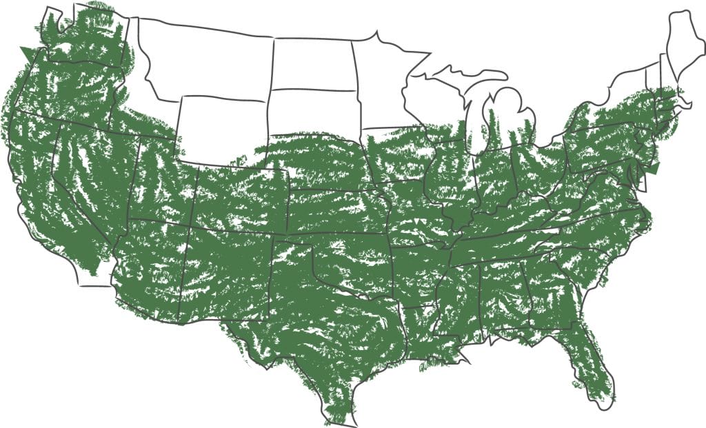 USDA Zones 5-10 highlighted in green on a USA map