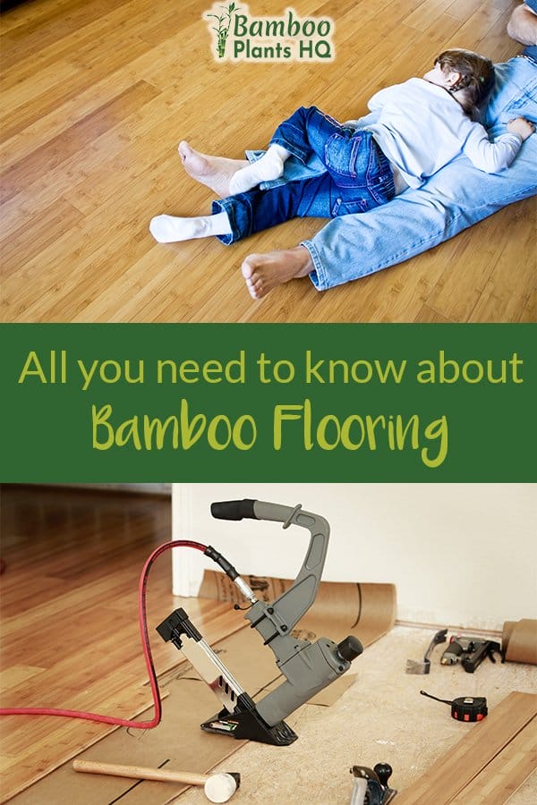 Bamboo floor on top and bamboo floor installation tools on bottom with the text in middle: All you need to know about Bamboo Flooring: