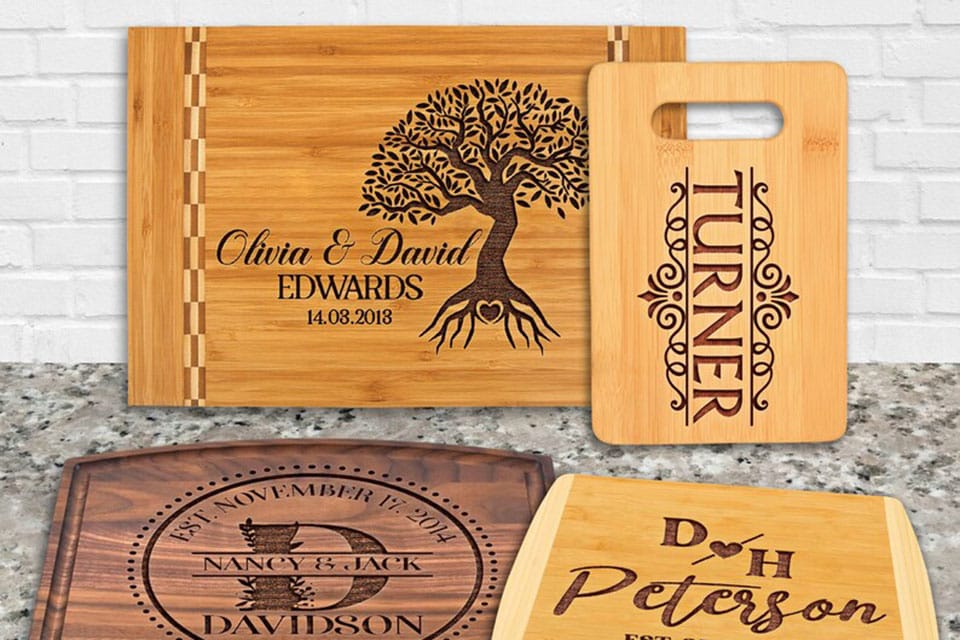 Customized engraved bamboo chopping boards as a gift