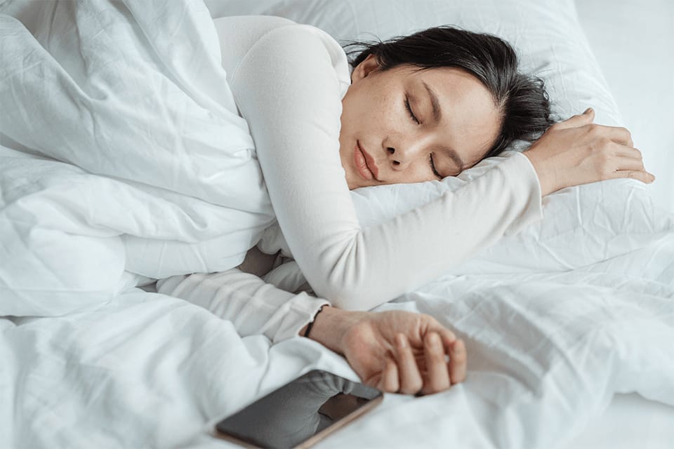 Women sleeping on bamboo pillow and bamboo bedding