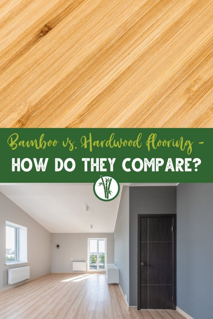 Top image is bamboo flooring and bottom image is hardwood flooring with the text Bamboo vs hardwood flooring - How do they compare?