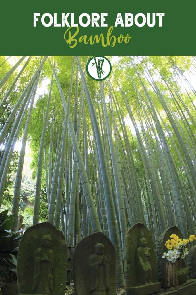 Statues in bamboo forest with the text: Folklore About Bamboo